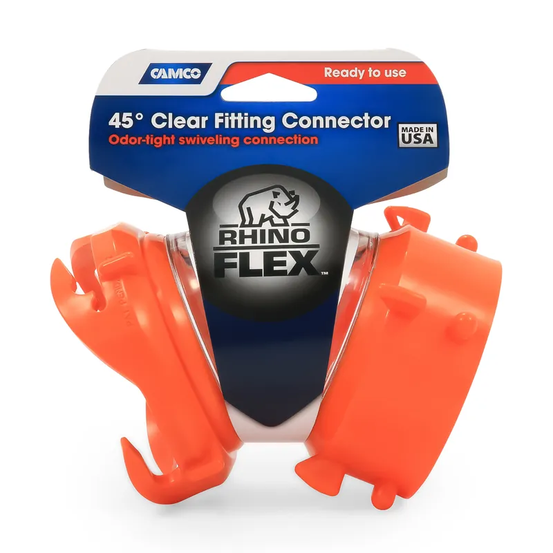 Clear RhinoFLEX 45 degree Sewer Hose with Swivel Fitting Premium