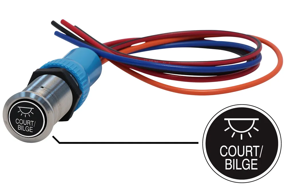 Bluewater 22mm Switch and 36 Inch Harness with Court/Bilge Lights Laser Logo, On / Off Function Seasonal Sale
