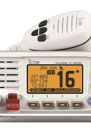 Weekend Sale Icom M330G WHITE Super white marine compact VHF fixed mount with built-in GPS receiver and supplied GPS antenna