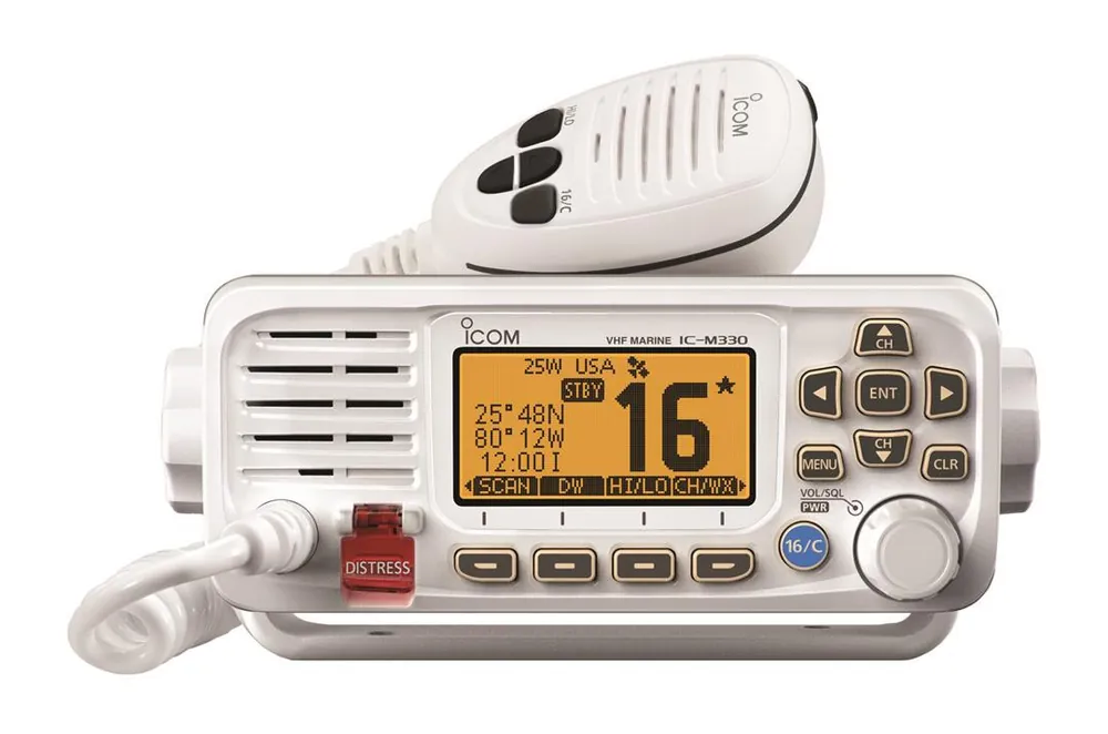 Weekend Sale Icom M330G WHITE Super white marine compact VHF fixed mount with built-in GPS receiver and supplied GPS antenna